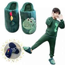 Pantufa Infantil Menino 3D Dinossauro emborrachada Quentissima