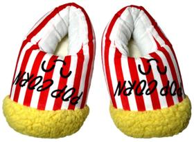 Pantufa Infantil Pelúcia Pop Corn Balde De Pipoca 3D - Calçado Temático Para Criança - Unissex - Tamanho 30/31