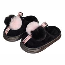 Pantufa Infantil Pompom Preta Chinelo Antiderrapante Menina Inverno Quarto Frio Criança Inverno Aconchegante - Pantufa Infantil Pompom Preta Chinelo Antiderrapante Menina Inverno Quarto Frio Criança Inverno Aconchegante -