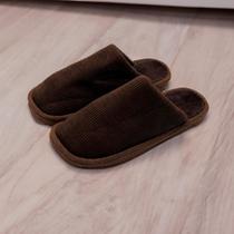 Pantufa Masculina Antiderrapante Adulto Unissex Camurça Lisa Macia Poliéster Fechada Solado de Borracha Sport p/ Frio Inverno