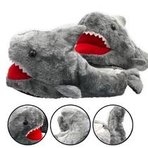 Pantufa Tubarão Baby Shark Cinza Antiderrapante Pelúcia Solado Homem Mulher Tamanho Único 36-41 Animal Quentinho Quente