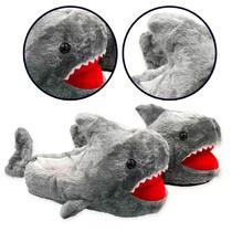 Pantufa Tubarão Baby Shark Cinza Pelúcia Unissex Bichinho Tamanho Único 36-41 Adulto Animal Chinelo De Quarto Quente