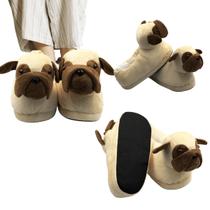 Pantufas de Cachorro Pug 3D Tamanho Único Casal Feminina Masculina Adulto Chinelo de Pano Frio