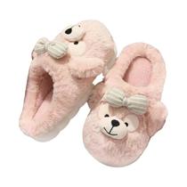 Pantufas Femininas De Inverno Com Design De Urso, Forradas Com Pelúcia, Solado Grosso Antiderrapante