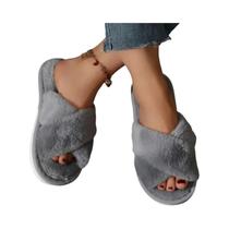 Pantufas Femininas De Pelúcia Cruzadas Confortáveis E Fofas Para O Outono/Inverno
