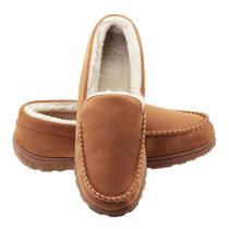 Pantufas mocassim masculinas Lulex para uso interno e externo, pelúcia bege, tamanho 10 M
