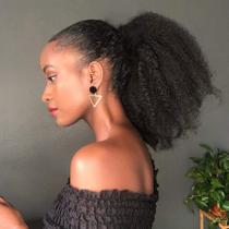 Pão de Rabo de Cavalo Afro Puff com Cabelo Humano Virgem Brasileiro 10A - 120g