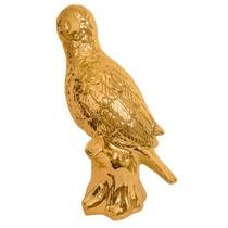 Papagaio Escultura Decorativa de Cerâmica Metalizada Dourada 28cm