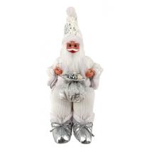 Papai Noel 40cm Musical Prata E Branco Sentado Premium