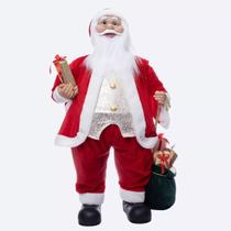 Papai Noel 80cm com Saco De Presente Decoração Enfeite Natal, papai noel vermelho com saco presente