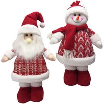 Papai noel / boneco de neve em pe pose de pelucia xadrez/vm 41cm