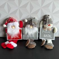 Papai Noel boneco de neve perna mole placa feliz natal cinza vermelho decoração de natal guirlanda