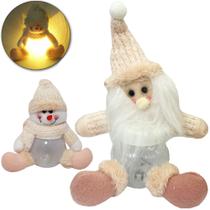 Papai noel / boneco de neve rosa plastico com luz a bateria 22x18cm