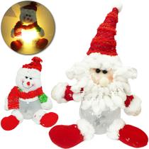 Papai noel / boneco de neve vermelho plastico com luz a bateria 22x15cm