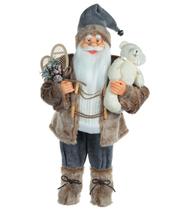 Papai Noel Boneco Eskimo Alegre Marrom e Cinza 30cm