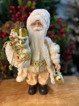 Papai Noel Branco Com Dourado Saco Presentes 30cm Natal Papai Noel Branco Com Dourado Saco Presentes 30cm Natal