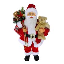 Papai Noel Casaco Vermelho Veludo Luxo 60cm com Mini Urso Pelúcia e Saco Presentes - Magizi