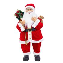 Papai Noel Casaco Vermelho Veludo Luxo 80cm com Urso e Saco de Presentes - Bela Flor Papai Noel Casaco Vermelho Veludo Luxo 80cm com Urso e Saco de Presentes - Bela Flor
