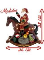 Papai Noel Cavalo de Balanço Cerâmica Luzes e som