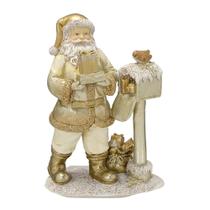Papai Noel com Caixa de Correio Dourado 20cm altura