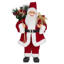 Papai Noel com Presente Xadrez Vermelho e Branco de 60cm como Enfeite de Natal Papai Noel com Presente Xadrez Vermelho e Branco de 60cm como Enfeite de Natal