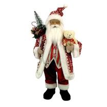 Papai noel com saco de presentes e ursinho com laço 60cm
