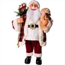Papai Noel Com Urso E Saco De Presente Casaco Vinho 60Cm Papai Noel Com Urso E Saco De Presente Casaco Vinho 60Cm