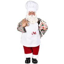Papai Noel confeiteiro em pé com avental, toque blanche de chef de cozinha e biscoitos natalinos Grillo 46 cm