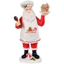 Papai Noel confeiteiro em pé com cada de biscoitos Gingerbread 32x19