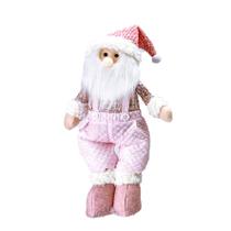 Papai Noel de Tecido Rose em Pé Decoração Luxuosa 41cm - Magizi