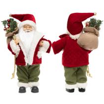 Papai Noel Decoracao Natalina Boneco Enfeite de Natal 30 cm Casaco Vermelho Calça Verde Presente - Magizi