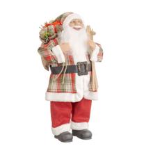 Papai Noel Decorativo Casaco Xadrez com Saco de Presentes e Ski 60cm - Bela Flor