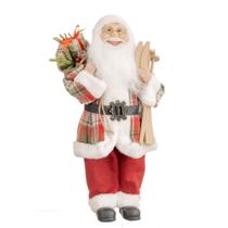 Papai Noel Decorativo Casaco Xadrez Ski e Saco de Presentes 45cm - Bela Flor