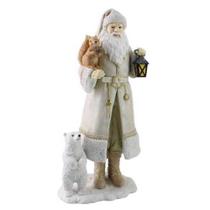 Papai noel decorativo em resina com lanterna branco 31cm