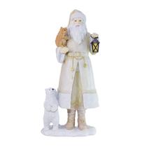 Papai Noel Decorativo resina lanterna e urso branco 30cm Papai Noel Decorativo resina lanterna e urso branco 30cm