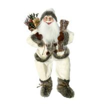 Papai Noel Decorativo Sentado Casaco Branco 45cm Natal Formosinha