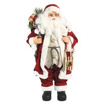 Papai Noel Decorativo Vermelho Luxo Saco Presentes Decorado e Trenó Madeira 45cm - Magizi