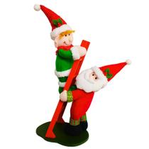 Papai Noel e Duende Subindo na Escada Decoração Natalina 60x23x17cm
