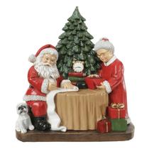 Papai noel e mamãe noel montando presentes com led - 24cm Papai noel e mamãe noel montando presentes com led - 24cm