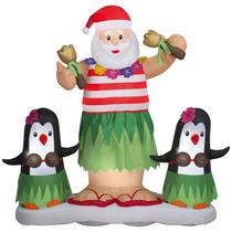Papai Noel e pinguins infláveis Christmas Gemmy Hula com 1,7 m de altura Papai Noel e pinguins infláveis Christmas Gemmy Hula com 1,7 m de altura