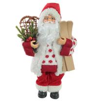 Papai Noel em Pé com Casaco Tricot Poá Vermelho e Sky