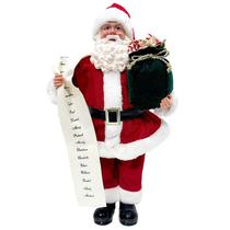Papai Noel em pé com lista de nomes e saco de presentes Grillo 46 cm