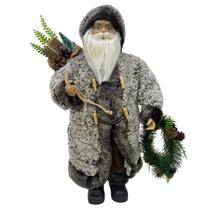 Papai Noel em Pé Lenhador Saco de Presente e Guirlanda 45 cm Tok da casa