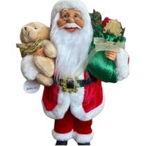 Papai Noel Em Pé Saco De Presente Urso Guizo Decorativo 40Cm