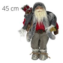 Papai Noel Enfeite Esquiador Roupa Vermelho e Cinza 45 cm Boneco de Natal