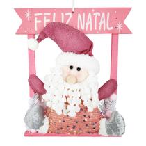 Papai Noel Feltro Enfeite Porta Feliz Natal Rosa Quartzo - Wincy Natal
