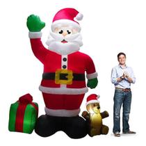 Papai Noel Gigante Grande Inflável Natal Boneco Enfeite 2,40m 9 Leds Enfeite Bivolt 110v e 220v