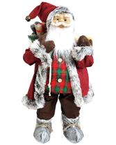 Papai Noel Gigante Luxo Rústico Vinho e Xadrez Decorado Urso Pelúcia e Saco Presentes 80cm - Master Christmas