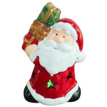 Papai Noel Iluminado com Presentes Enfeite Decorativo de Cerâmica com Led 14x9x7cm