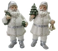 Papai Noel Jogo c/2 Branco de Resina Decoração Natal 19cm